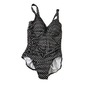 TrimShaper Swimsuit Size 16 Black White Brown Polka Dot One Piece